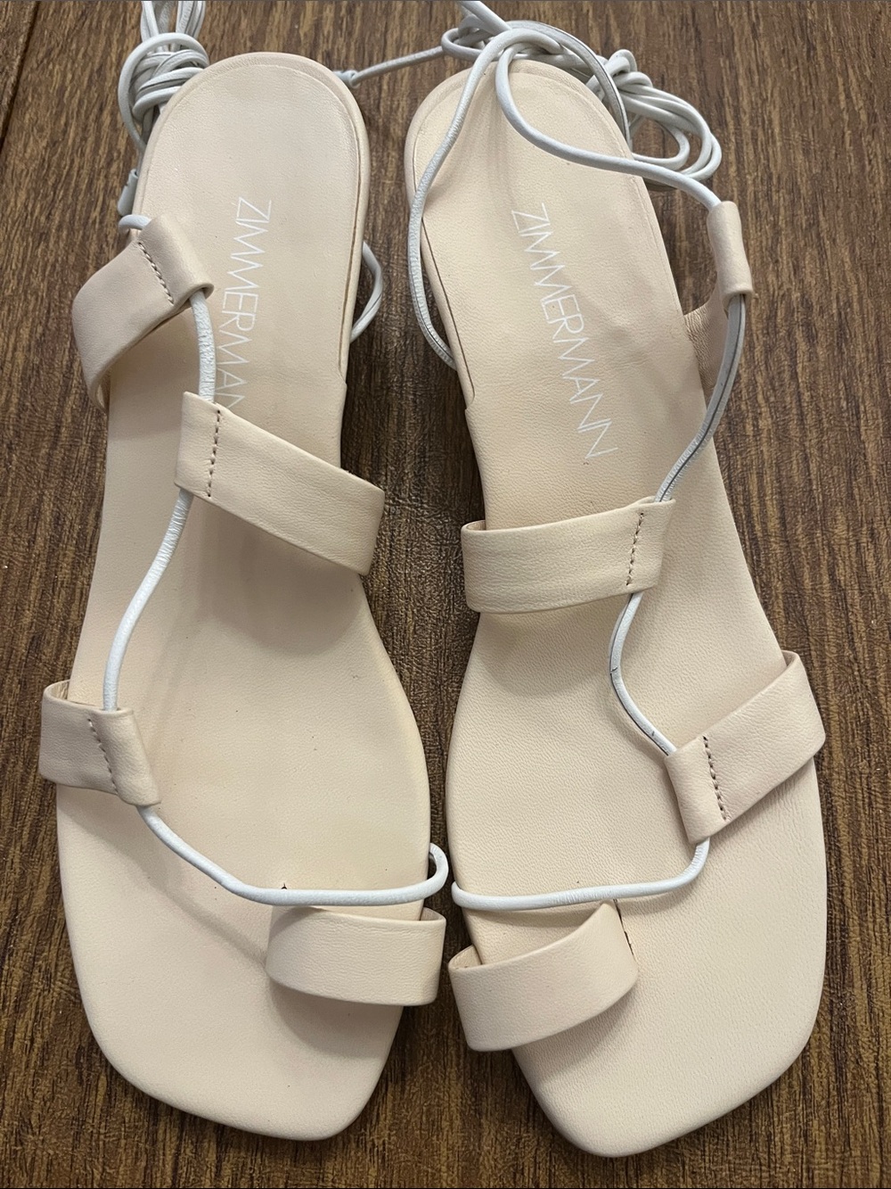 Zimmermann Cream Lace-Up Kitten Sandals